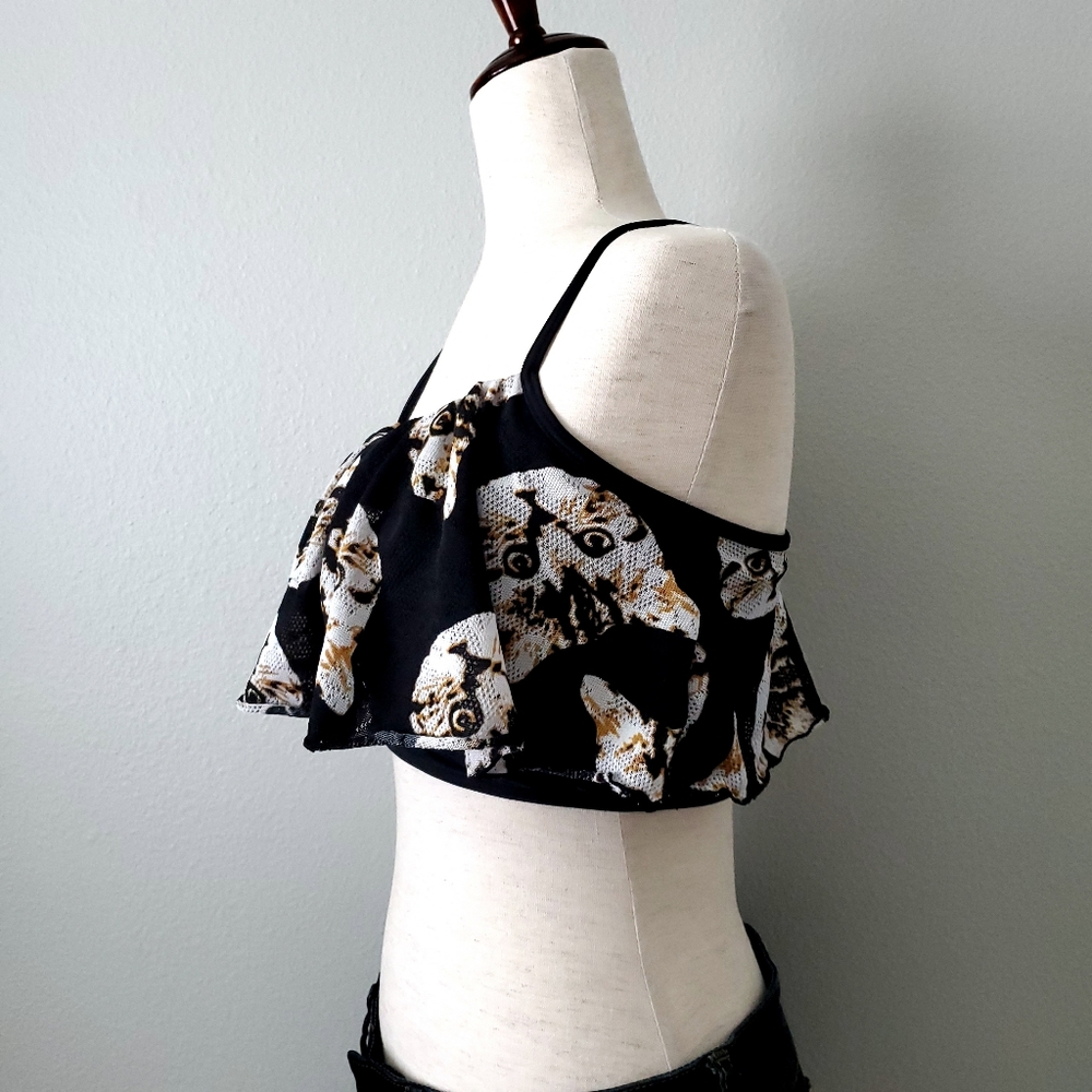Esowell Cat Print Swim Top, Black & Brown, Size Medium - Picture 4 of 16